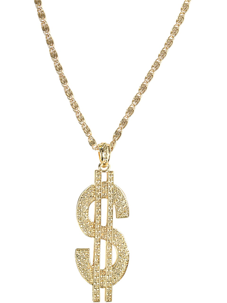 Jumbo Gold Metal Gangster Dollar Sign Necklace Costume Accessory
